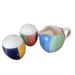 Salute Hand Painted Ceramic Sugar and Creamer Set with Lid Colorful Abstract
VTG